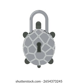Vector illustration of a creative turtle-shaped padlock. Fun, unique lock design perfect for children’s designs, fantasy concepts, and security-themed visuals.