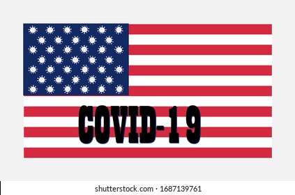 Vector illustration. Creative USA flag with coronavirus cells.