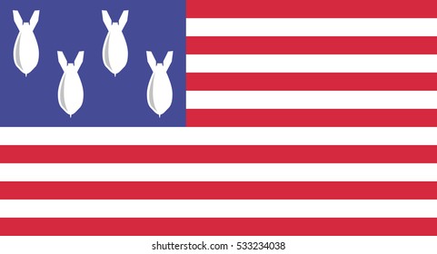 Vector illustration. Creative USA flag with bombs instead of stars.