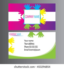 Vector illustration of creative visiting card template with image hands