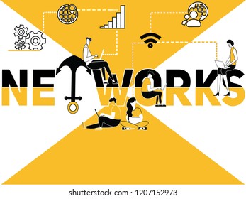 Vector Illustration of Creative Word concept Network and People doing multiple activities