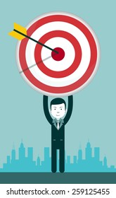 Vector illustration of a creative young cartoon businessman with aim as a symbol of having an success idea Stock Vector illustration Eps10 file.