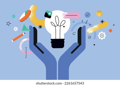 Vector illustration of creativity, innovation, idea, startup, project development.
Creative concept for web banner, social media banner, business presentation, marketing material.
 - Shutterstock ID 2261657543