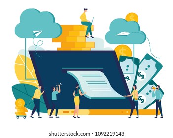 vector illustration, illustration of credit approval or contract conclusion online, quick money transfer, financial services vector