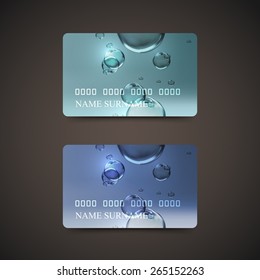 vector illustration of credit card design template with transparent fresh shiny water bubbles