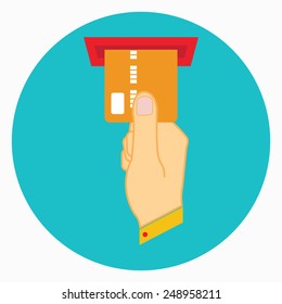 Vector illustration of credit card flat icon hand atm