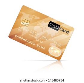Vector illustration of Credit Card icon isolated on white. Payment card, debit card, plastic card, bank card, gold card.
