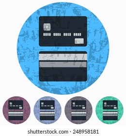 Vector illustration of credit card icon grunge style sides