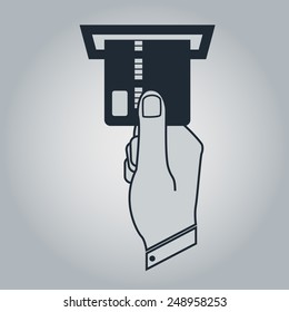 Vector illustration of credit card icon hand atm