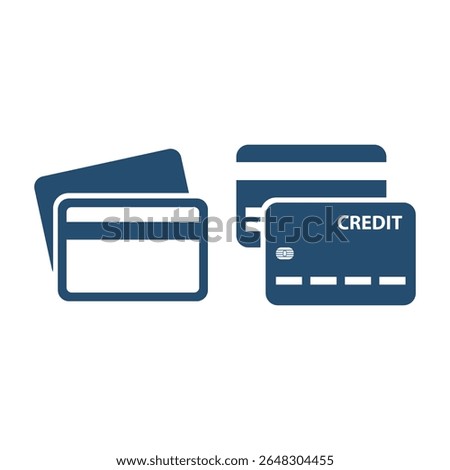 Vector illustration of Credit Card icons in flat style. Multiple card variations representing debit, credit, and payment cards. Perfect use in financial applications, e-commerce platforms.