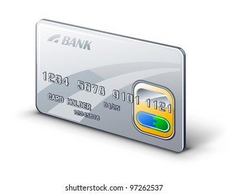 Ilustración vectorial de la tarjeta de crédito en fondo blanco.