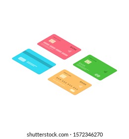 vector illustration credit card set, contactless payment cards isolated white background