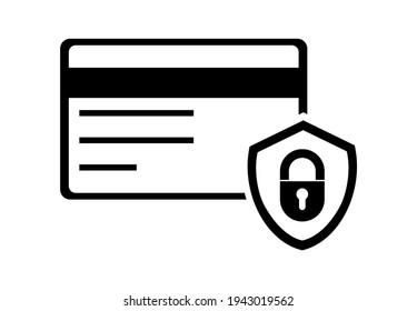 Vector illustration of credit card and shield and padlock symbol icon on white background