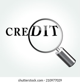 Vector illustration of credit concept with magnifying