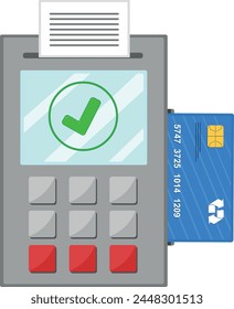 vector illustration credit or debit card paying in pos terminal machine