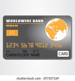 Vector illustration of the credit or debit card with map of the world