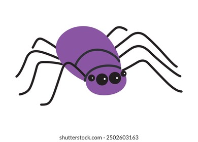 Ilustración vectorial de araña espeluznante, decoración de insectos misteriosos para Halloween. El arácnido negro en estilo de dibujos animados simple y espeluznante para diseños encantados o inspirados en el terror