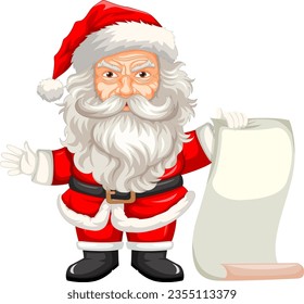 A vector illustration of a creepy old man dressed as Santa Claus holding a paper scroll