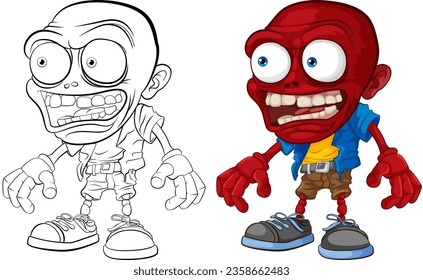 A vector illustration of a creepy and scary bald zombie monster man