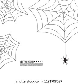 Vector illustration of creepy spider web and a spider. Decoration cobweb for Halloween