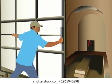 vector illustration of cremation. Corona corpse incinerator and crematorium staff. Deaths from covid 19 in India. Hindu-style burial
