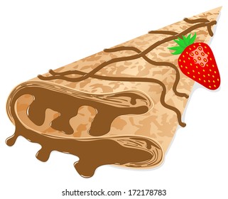 vector illustration of a crepe (pancake) with chocolate and strawberry isolated on white