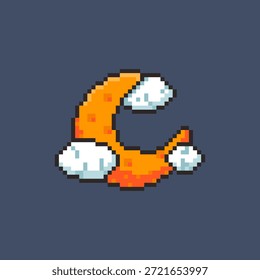 Vektorgrafik von Halbmond mit Wolken mit Pixel Art Design, perfekt für Spielobjekte zum Thema