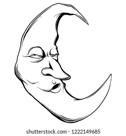 vector illustration crescent moon face in white background