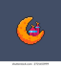 Vector Illustration of Crescent Moon Mosque with Pixel Art Design, perfect for game assets themed