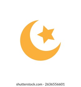 Vector illustration of an Crescent Moon and Star icon on a white background