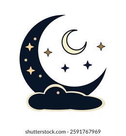 Vector Illustration of Crescent Moon Stars and Clouds for Islamic Holidays Ramadan Kareem and Eid Mubarak Celebration