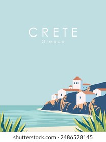 Vector illustration. Crete, Greece. Wall poster, banner, postcard, cover. Modern design. Tourism. svg