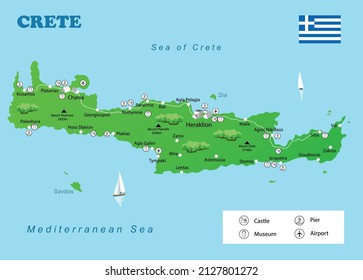 Vector Illustration Crete Island Map Stock Vector (Royalty Free ...