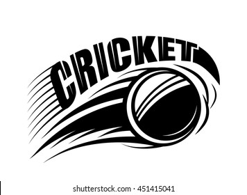 Vector illustration of cricket badge template with flying ball and typography text sign in monochrome simple style. Use for print, web design. Editable