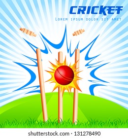 vector illustration of cricket ball hitting stumps