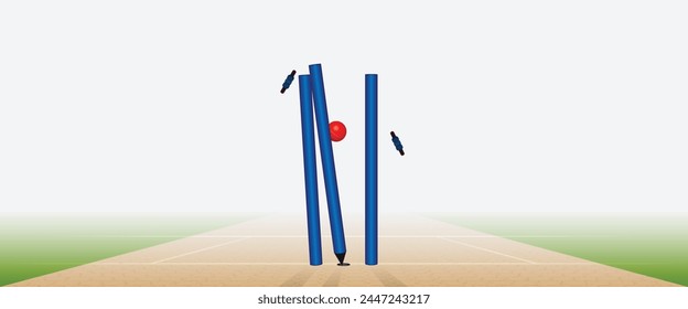 vector illustration of cricket ball hitting stumps