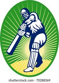 vector illustration of a cricket batsman batting front view