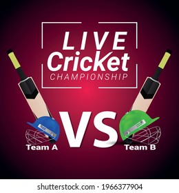 Ilustración vectorial del partido de cricket con equipo de cricket y halmet
