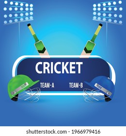 Ilustración vectorial del partido de cricket con equipo de cricket y halmet