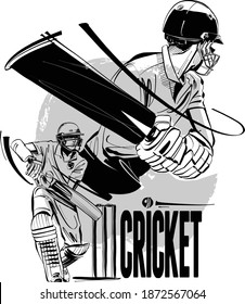 the vector illustration of the cricket player with the cricket bat in his hands 