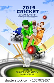  vector Illustration of cricket player ,Creative poster or banner design with background for Cricket Championship poster 