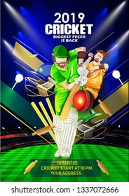  Vektorgrafik von Cricket-Player, Kreativposter oder Bannerdesign mit Hintergrund für Cricket-Championship-Poster 