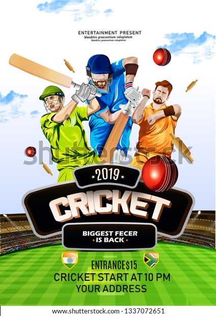 \
vector Illustration of cricket player ,Creative poster or banner\
design with background for Cricket Championship poster\
