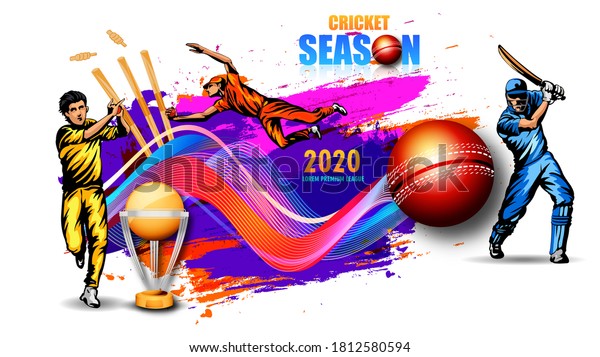 vector Illustration of cricket player ,Creative poster\
or banner design with background for Cricket Championship poster\
with illustration of batsman and bowler playing cricket\
championship 