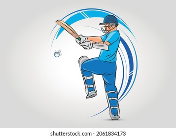 vector illustration of cricket player playing with bat. Batsman Playing In Action Abstract vector banner
