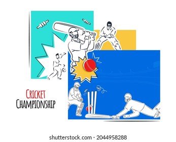 Vector Illustration Of Cricket Players In Playing Position On Abstract Background For Championship Concept.
