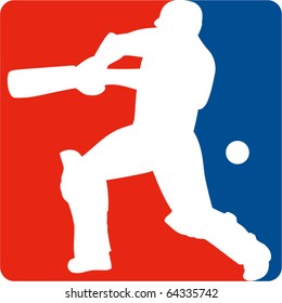 vector illustration of a cricket sports player batsman silhouette batting set inside a red blue square format shape