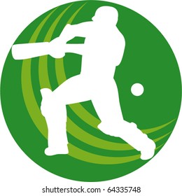 vector illustration of a cricket sports player batsman silhouette batting set inside a circle or ball shape