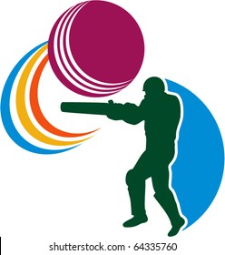 vector illustration of a cricket sports player batsman silhouette batting striking ball isolated on white