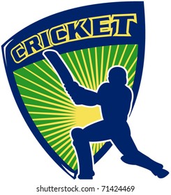 vector illustration of a cricket sports player batsman silhouette batting set inside shield